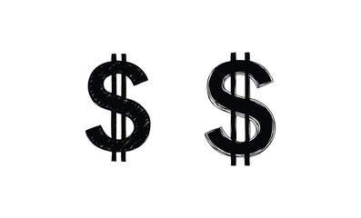 Obraz premium Two black dollar signs on white background illustrating currency concepts. Vector retro hand drawn illustration