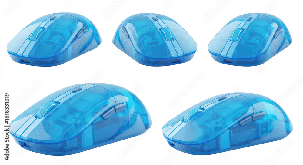 Aufkleber transparent blue computer mice arranged in various angles against a white background showcasing desi