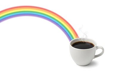 Rainbow Connection Black Coffee Cup Steaming Beverage Hot Drink on White Background