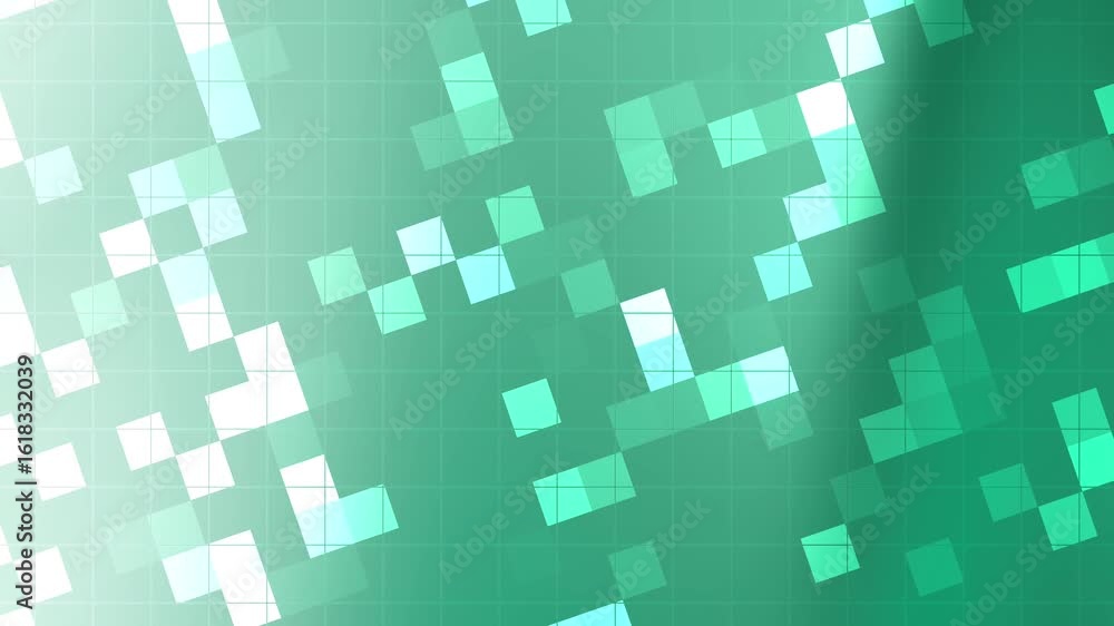 Poster aqua mint blend dynamic green pixelated grid animation with shifting colors and a subtle light sweep