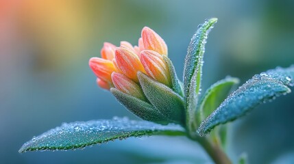 Close-up of Dewy Flower Bud Glowing in Soft Light