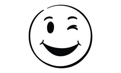 Fototapeta premium Winking smiley face emoticon with playful expression. Vector retro hand drawn illustration
