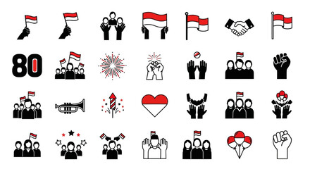 Indonesia Independence Day Vector Icons.