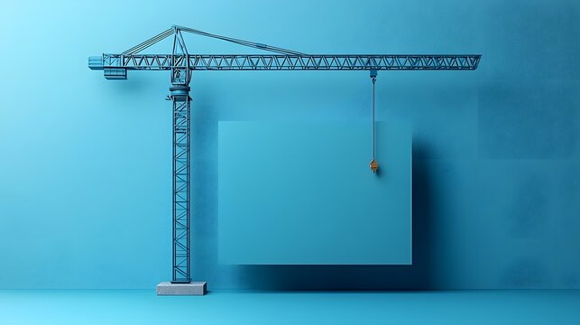 Blue construction crane silhouette on a minimalist card design