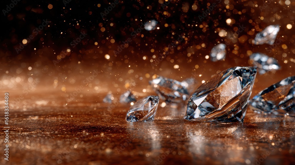 Aufkleber an array of shimmering diamonds scattered on a glossy surface, creating a dazzling display enhanced 