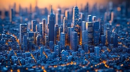 Fototapeta premium Vibrant cityscape of a modern metropolitan skyline at night long title A captivating panoramic view of a dynamic bustling urban center filled with
