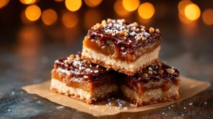 Delicious dessert squares with a rich chocolate and caramel layer topped with crunchy nuts, perfect for satisfying a sweet tooth and impressing guests at any gathering.