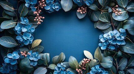 Elegant blue floral wreath frame for celeb n cards