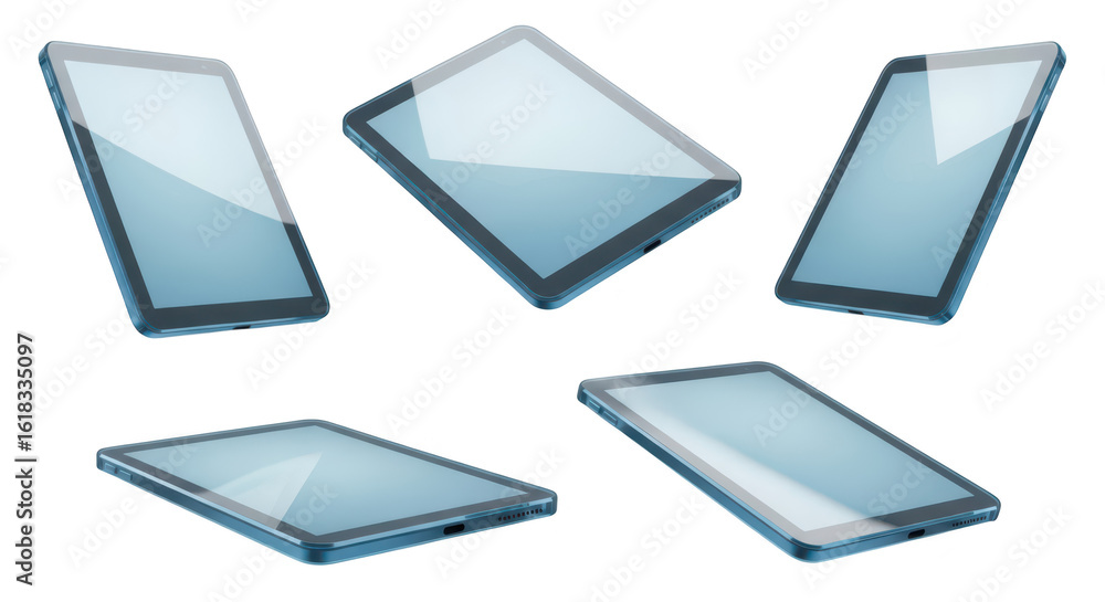 Aufkleber several tablet devices floating at different angles white background showing digital screens usable 