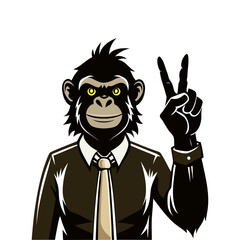 Silhouette of Ape Showing Peace Sign Wearing Tie Vector Design – Unique Primate Symbol with Tie Gesture for Business, Peace, and Stylish Ape Illustrations