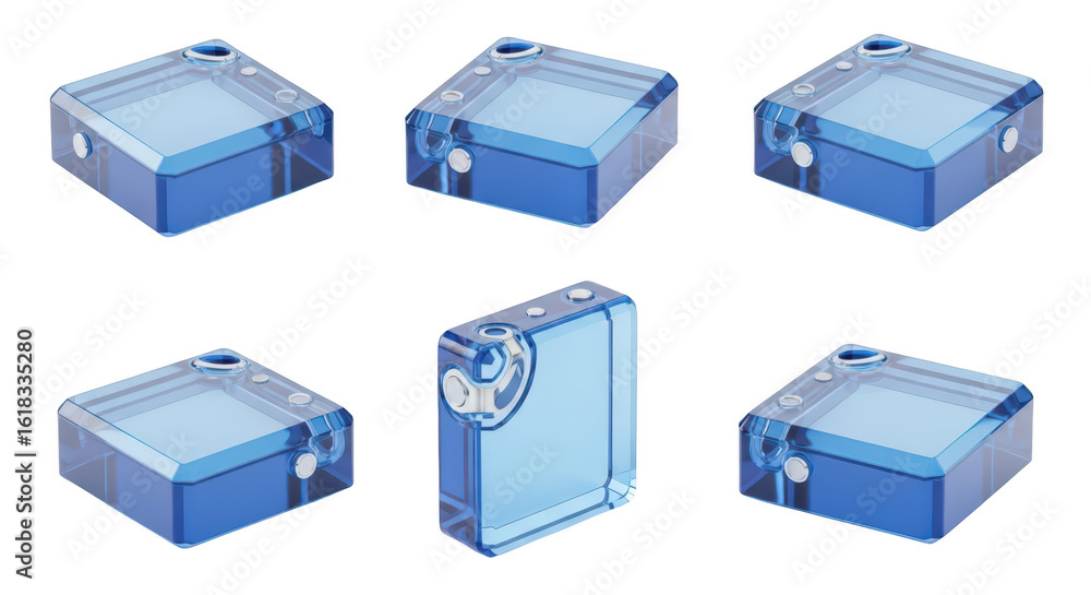 Aufkleber cuboid objects in various orientations against a white background suitable for illustrating technolo