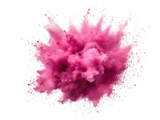 Vibrant pink color powder explosion on transparent background abstract graphic art