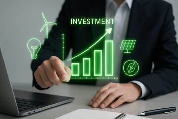 sustainable finance show highlights eco-conscious investment strategies. A business professional analyzing green investment growth trends with eco-friendly