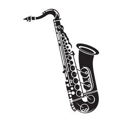 Saxophone Silhouette Vector Illustration for Jazz-Inspired Designs, Posters, Album Covers, and Creative Music-Themed Art Projects – Perfect for Professional or Personal Use