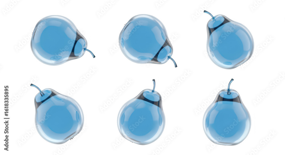 Poster abstract blue liquid pear shapes rotating against a white background suitable for graphic design and