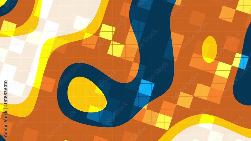Poster autumn navy dynamic abstract animation with geometric shapes, grid patterns, and fluid color transit