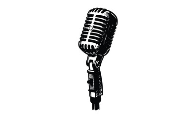 Fototapeta premium Retro microphone on white background for music and broadcasting themes. Vector retro hand drawn illustration