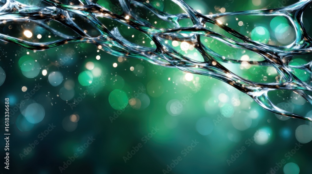 Aufkleber an artistic portrayal of abstract water waves intertwined with glowing bokeh lights, creating a soot