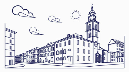 Obraz premium Charming european cityscape with a tall clock tower and buildings