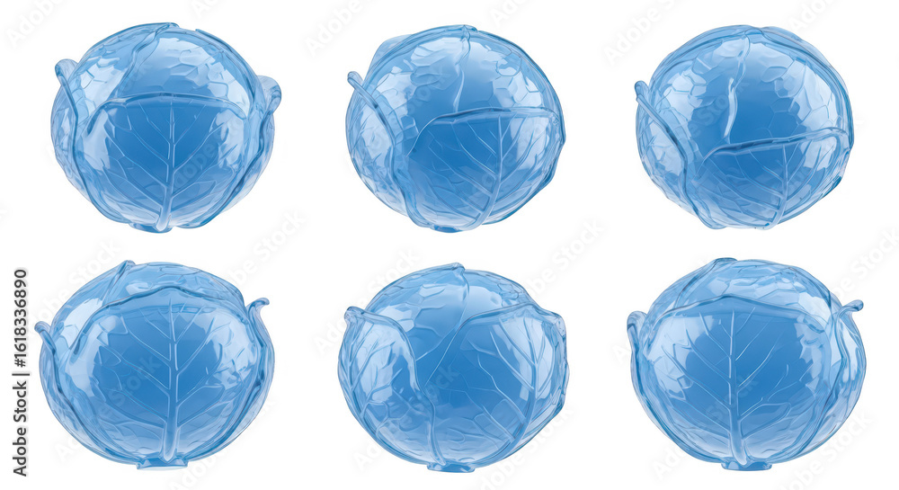 Aufkleber blue cabbages multiple views floating on a white backdrop for culinary health or artistic concepts
