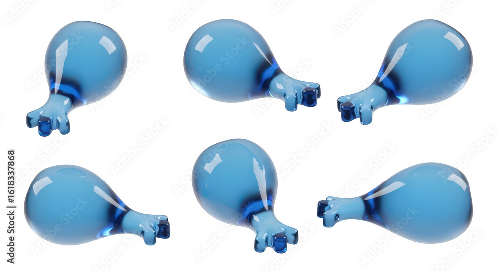 Aufkleber multiple transparent blue abstract shapes resembling chicken drumsticks arranged against a white bac