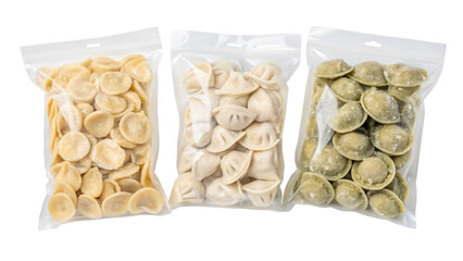 Delicious Dumplings Variety Pack of Homemade Pierogi Ravioli and Potstickers Isolated On Transparent Background