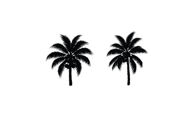 Obraz premium Silhouette of two palm trees against white background. Vector retro hand drawn illustration