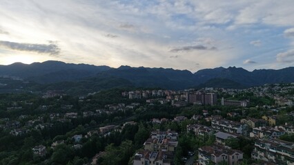 Aerial photography of summer houses in Xiannv Mountain town, Wulong District, Chongqing, China
