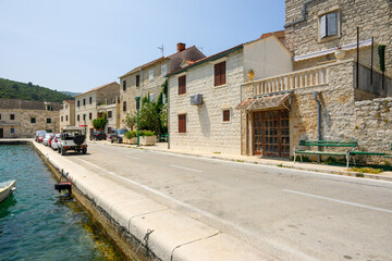 Street in Pucisca town on the northern coast of Brac island. Croatia