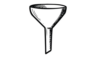 Hand-drawn funnel illustration - sketch of a traditional tapered funnel. Vector retro hand drawn illustration