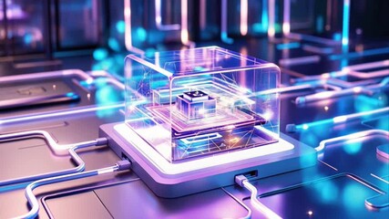 Futuristic data technology concept visualization of a central processing unit and network connectivity - Powered by Adobe