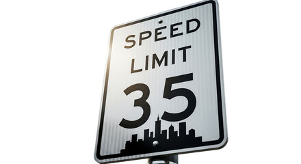 Speed Limit 35 Sign Cityscape Silhouette Traffic Regulation Sign Urban Road Sign