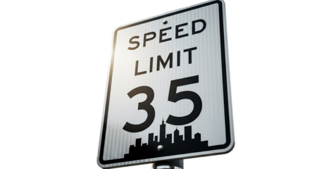 Speed Limit 35 Sign Cityscape Silhouette Traffic Regulation Sign Urban Road Sign