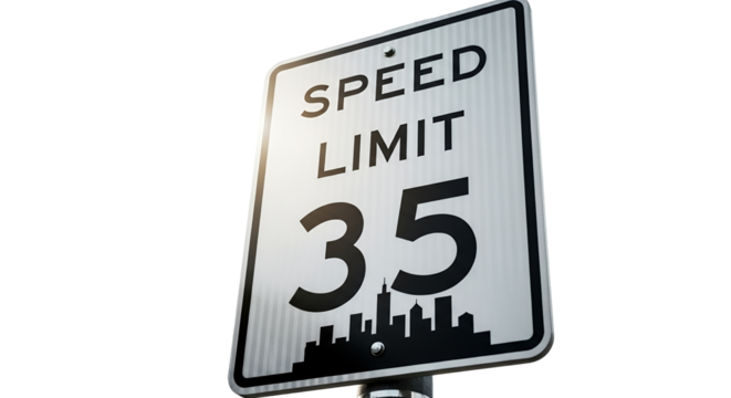 Speed Limit 35 Sign Cityscape Silhouette Traffic Regulation Sign Urban Road Sign
