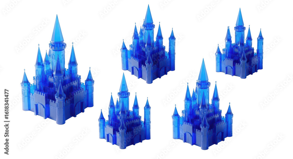 Aufkleber 3d-printed blue castle models on a white surface showcasing architectural design concepts and projec