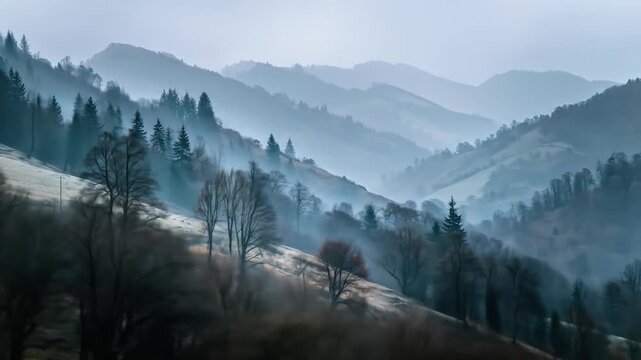 Misty Mountain Serenity Autumnal Hillscape.