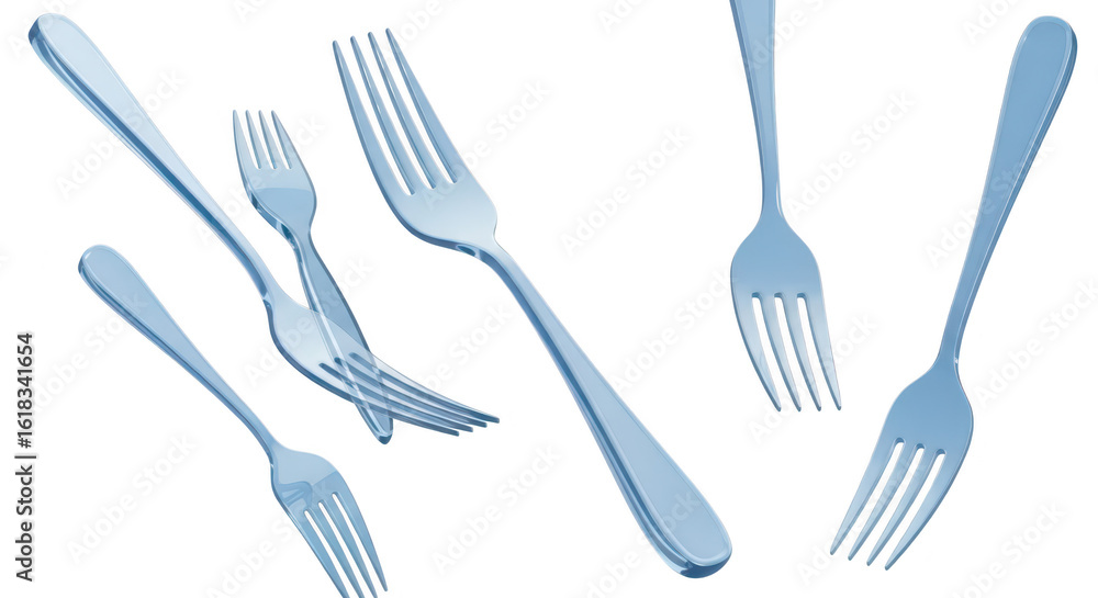 Poster metallic forks float against white background use illustrating dining culinary themes or design elem