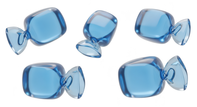 Group of transparent blue candies arranged on a white background ideal for dessert or sweets-themed designs