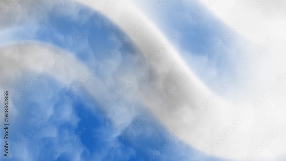 Poster blue denim warm abstract flowing animation with dynamic blue and white waves, creating a serene and 