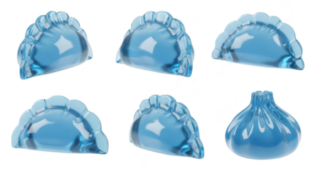 Blue translucent dumpling food arranged on white representing culinary concepts and abstract themes like ice or water Suitable for art design and illustration