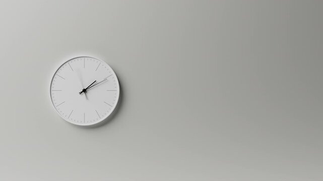 Time-lapse of minimalist classic black wall clock, neutral light white background, soft sunlight, analog clock rapid passage of time, fast-forward timelapse