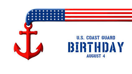 Obraz premium Vector art of us coast guard birthday design with anchor and american flag