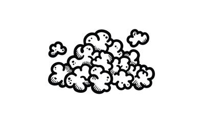 Cartoon style cloud graphic with expressive faces on white background. Vector retro hand drawn illustration