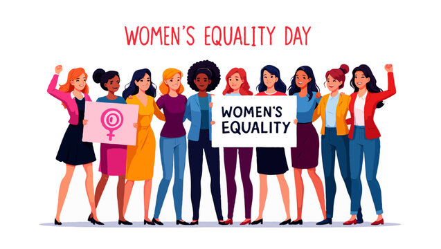 Vector art of a group of diverse women celebrating womens equality day