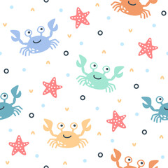 Cute crab seamless vector design for print on textile, wrapping, backdrop and other uses.