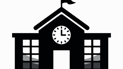 Minimalist black and white school building icon for educational or architectural design