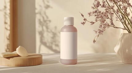 Pink bottle, blank label,  natural beauty