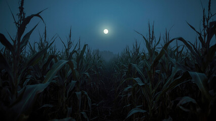 corn field at night under the full moon