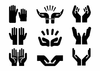 Hand Gesture Icon Set in Black Silhouette Style