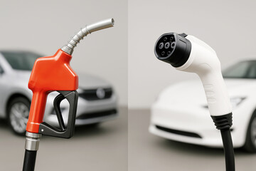 Comparison of traditional fuel pump and electric vehicle charger showcasing the shift towards sustainable energy solutions